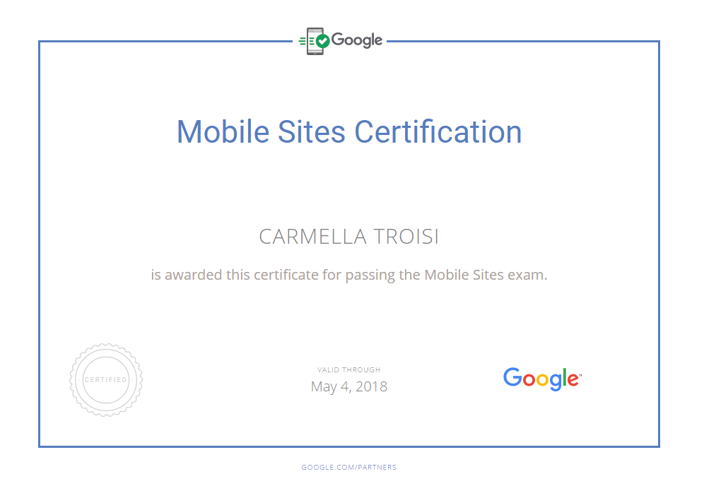 Carmella Google Mobile Sites Certification