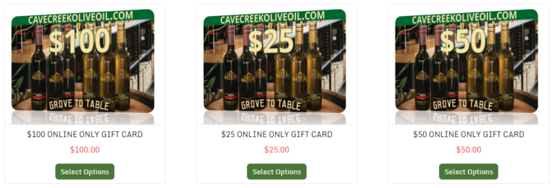 Cave Creek Olive Oil Gift Cards