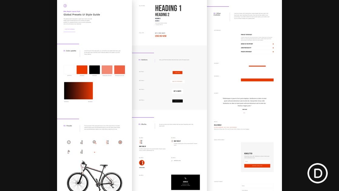 Download a FREE Global Presets Style Guide for Divi’s Bike Repair Layout