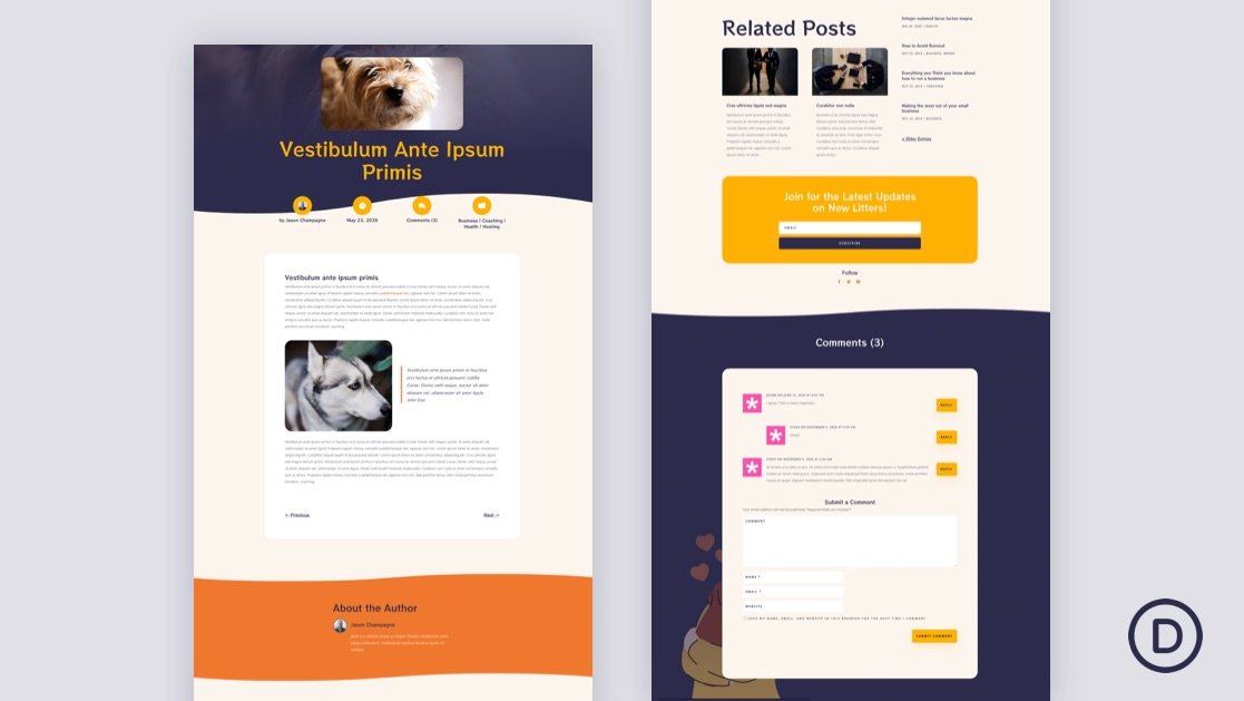 Download a FREE Blog Post Template for Divi’s Dog Breeder Layout Pack