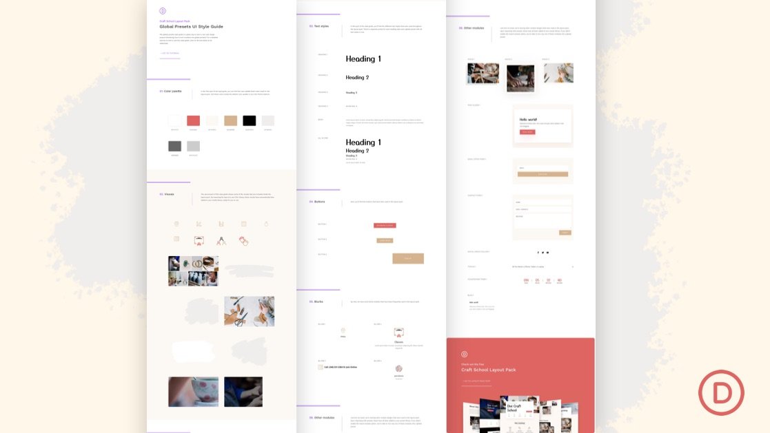 Download a FREE Global Presets Style guide for Divi’s Craft School Layout Pack