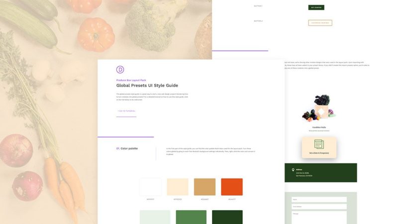Download a FREE Global Presets Style Guide for Divi’s Produce Box Layout Pack