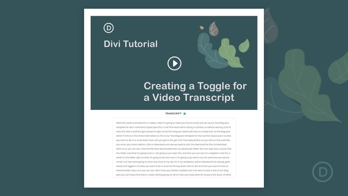How to Create a Custom Toggle for Video Transcripts in Divi