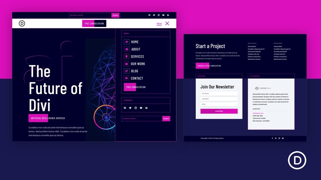 Download a FREE Header and Footer Template for Divi’s Artificial Intelligence Layout Pack