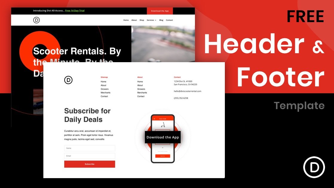 Download a FREE Header and Footer Template for Divi’s Scooter Rental Layout Pack