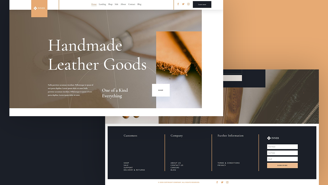 Get a FREE Global Header & Footer Template for Divi’s Leather Company Layout Pack