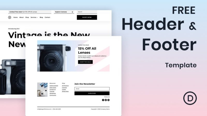 Download a FREE Header & Footer for Divi’s Camera Product Layout Pack