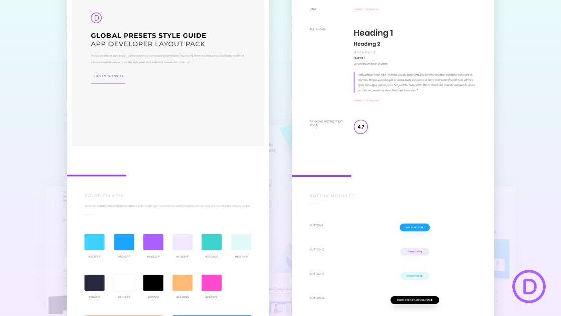 Download a FREE Global Presets Style Guide for Divi’s App Developer Layout Pack