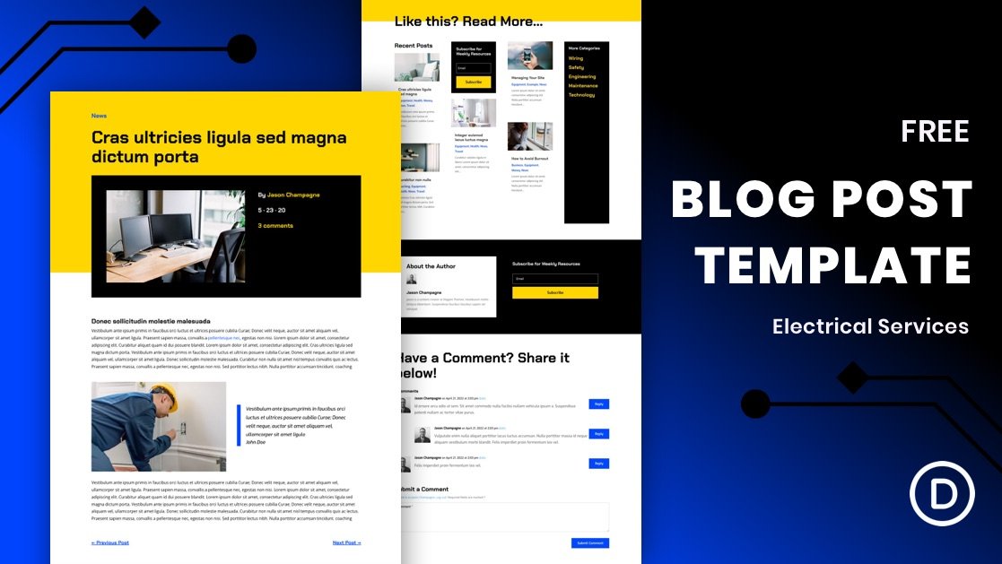 Download a FREE Blog Post Template for Divi’s Electrical Services Layout Pack