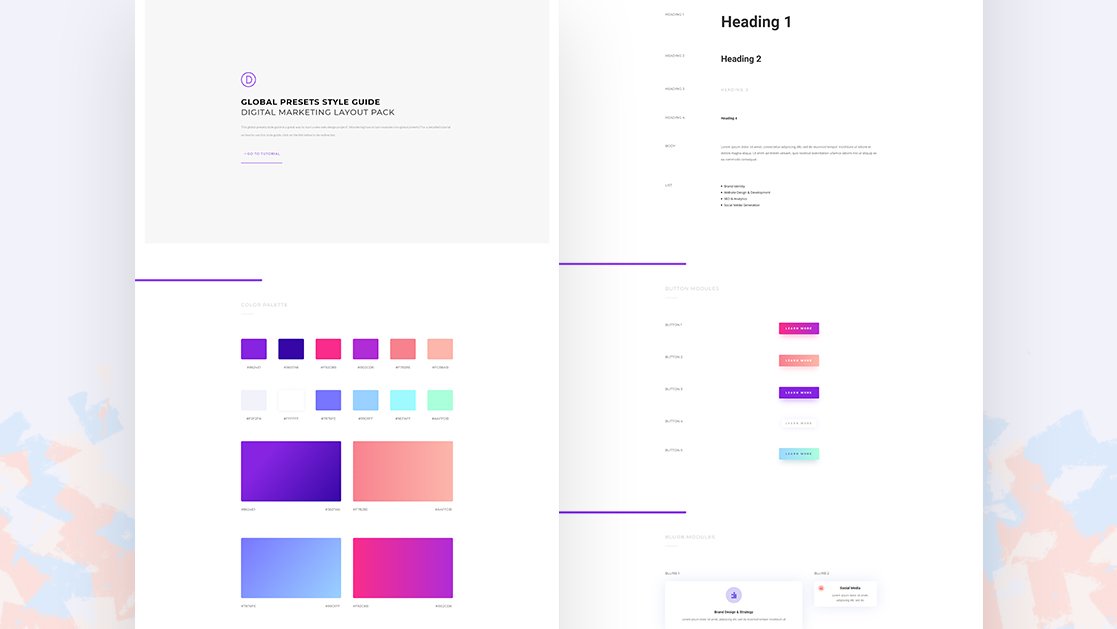 Download a FREE Global Presets Style Guide for Divi’s Digital Marketing Layout Pack