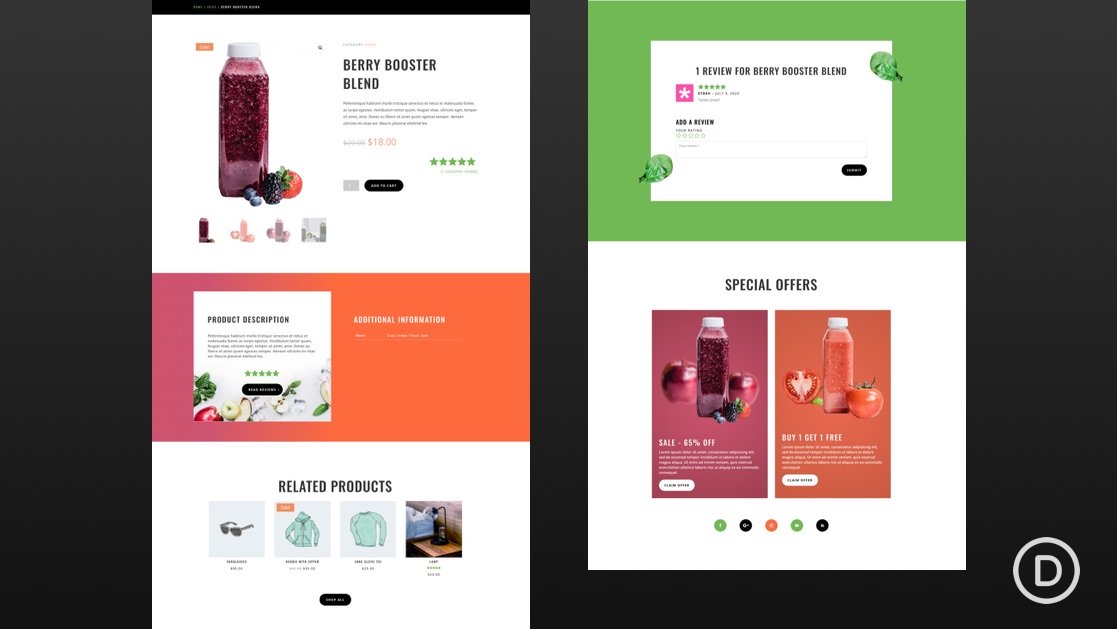 Get a FREE Product Page Template for Divi’s Juice Shop Layout