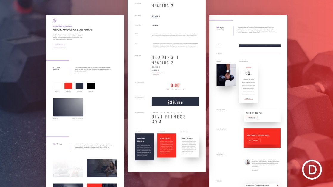Download a FREE Global Presets Style Guide for Divi’s Fitness Gym Layout Pack
