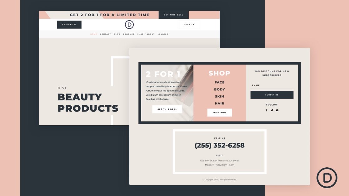Download a FREE Header and Footer for Divi’s Beauty Product Layout Pack