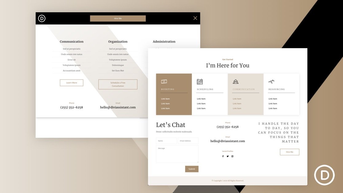Get a FREE Header and Footer for Divi’s Virtual Assistant Layout Pack