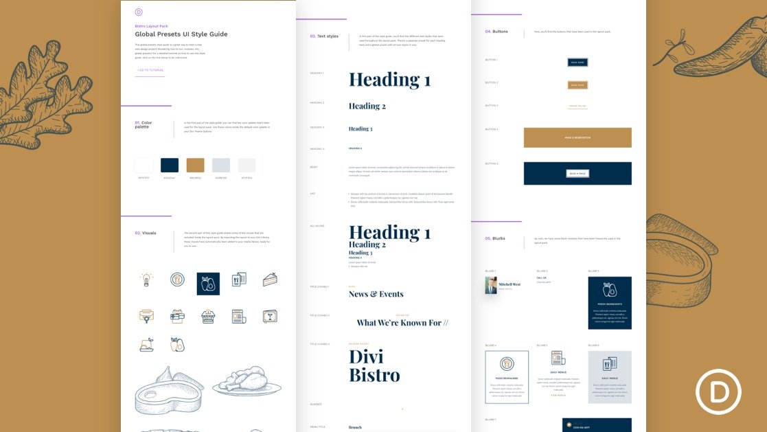 Download a FREE Global Presets Style Guide for Divi’s Bistro Layout Pack