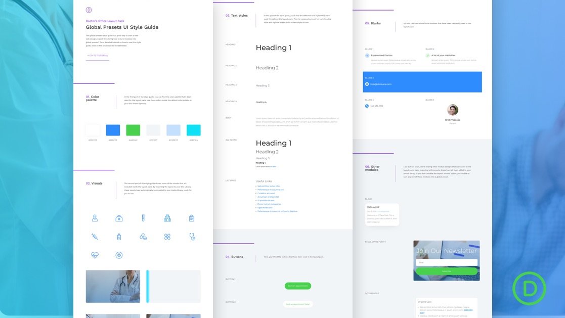 Download a FREE Global Presets Style Guide for Divi’s Doctor’s Office Layout Pack