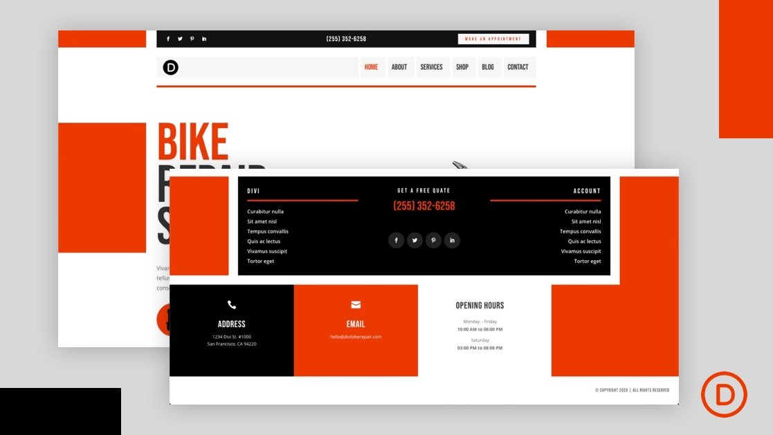 Get a FREE Header and Footer for Divi’s Bike Repair Layout Pack