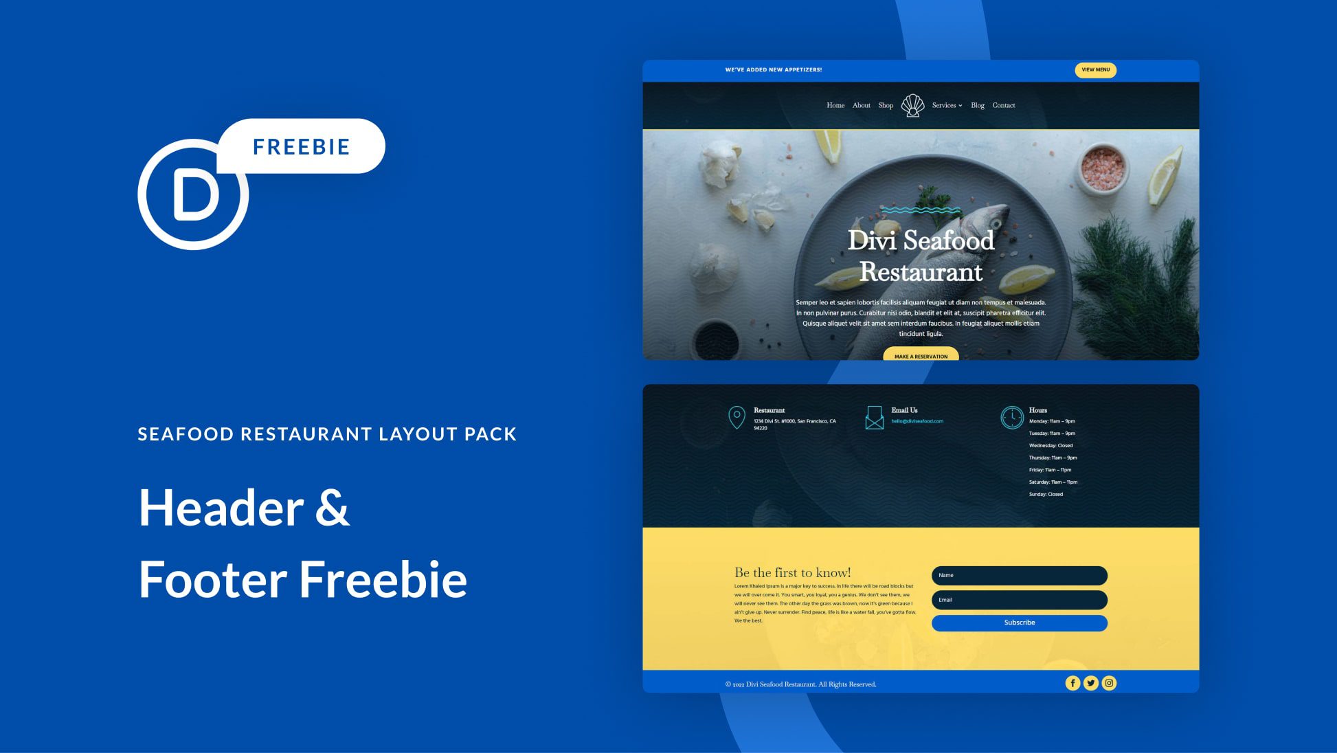 Download a FREE Header & Footer for Divi’s Seafood Restaurant Layout Pack